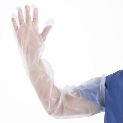 Белизна рукава пластикового устранимого PE защитных перчаток длинная